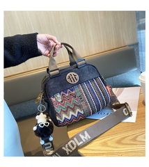 Black Gray Canvas Embroidery Handbag Shoulder Bag Black Gray Canvas Crossbody Bag - Feltify