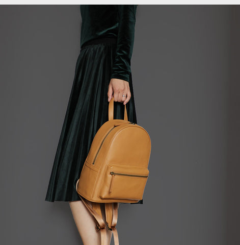 Womens Black Leather Backpack Minimalist Satchel Backpack Purse for Ladies