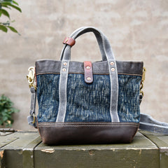 Small Blue Denim Mini Tote Bag Denim Leather Handbag Denim Mini Tote Crossbody Bag - Feltify