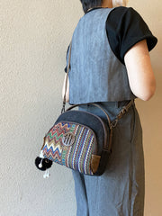Embroidery Canvas Small Boho Crossbody Bag Boho Canvas Small Round Handbag Shoulder Bag - Feltify