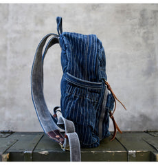 Blue Denim Backpack for Women Striped Jean Backpack Mens Striped Backpack - Feltify