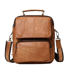Leather Brown Small Mens Messenger Bag Vertical Vintage Shoulder Bag  for Men - EverHandmade