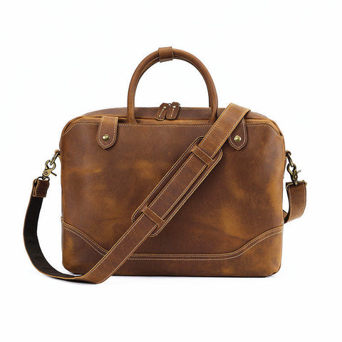 15 Inch Leather Laptop Bag for Men Brown Briefcase 15 inch Laptop Shoulder Bag
