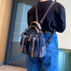 Canvas Convertible Handbag Crossbody Bag With outside Pockets Black Gray Canvas Embroidery Convertible Backpack Shoulder Bag - Feltify