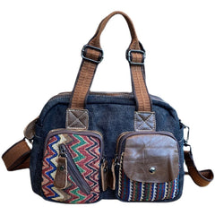 Black Gray Denim Crossbody Bags Embroidery Jean Bag Black Gray Denim HandBags Jean Shoulder Bag - Feltify