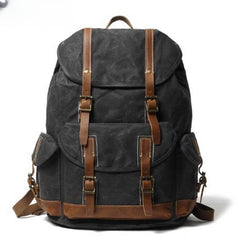 Black Gray Waxed Canvas Backpack Waxed Cotton Backpack Large Canvas And Leather Backpack - 