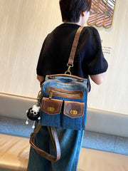 Convertible Denim Mini Backpack Bag Crossbody Bag Blue Convertible Denim Handbag Shoulder Bag - Feltify