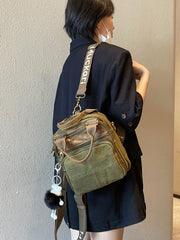 Green Canvas Convertible Crossbody Bag Canvas Handbag Canvas Convertible Backpack Shoulder Bag - Feltify