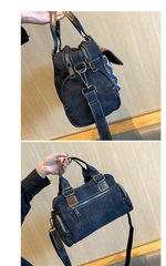 Black Gray Boho Handbag Canvas Embroidery Shoulder Bag Black Gray Canvas Crossbody Bag - Feltify