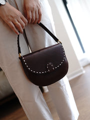Vintage Womens Brown Leather Small Saddle Handbag Shoulder Bag Purse for Women