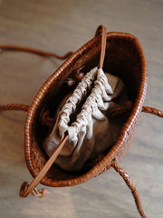 Brown Womens Braided Leather Shoulder Bag Womens Braided Bucket Purse for Ladies