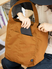 Khaki Large Nylon Tote Bag with Zipper
