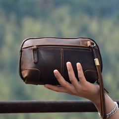 Brown Leather Clutch Wristlet
