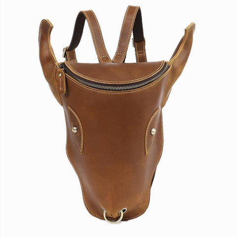 Brown Ox Bull Head Leather Backpack Mens Cool Leather Backpack