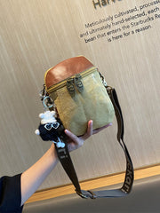 Green Canvas Vertical Shoulder Bag Canvas Crossbody Bag Phone Bag for Women - Feltify