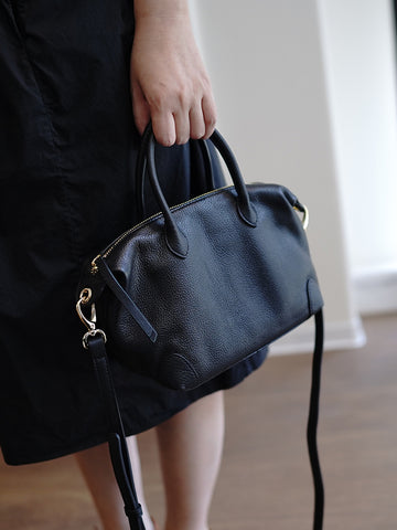 Classic Black Leather Small Work Handbag Women Large Work Shoulder Bag for Women