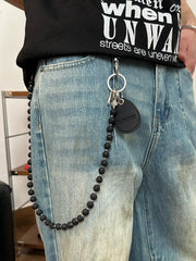 White Beaded Wallet Chain Womens White Lavastone Long Bead Wallet Chain with Keyring - iChainWallets