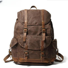 Dark Brown Waxed Canvas Backpack Waxed Cotton Backpack Large Canvas And Leather Backpack - 