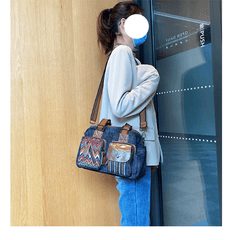Black Gray Denim Crossbody Bags Embroidery Jean Bag Black Gray Denim HandBags Jean Shoulder Bag - Feltify