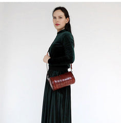 Womens Coffee Small Leather Barrel Crossbody Bag Vintage Barrel Shoulder Bags for Ladies