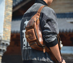 Mens Leather Waist Pack Brown Leather Extra Large Waist Pack - iwalletsmen