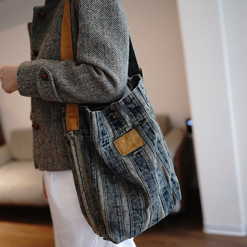 Vintage Blue Jean Bags Denim Shoulder Bag Denim Tote  Shoulder Bag Jean Tote Bag