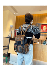 Black Gray Embroidery Canvas Backpack Boho Backpack Womens Vintage Boho Style Backpack - Feltify