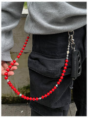 Red Ball Wallet Chain Ball Pants Chain Agate Beaded Wallet Chain Bead Wallet Chain - iChainWallets