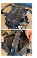 Black Gray Boho Handbag Canvas Embroidery Shoulder Bag Black Gray Canvas Crossbody Bag - Feltify
