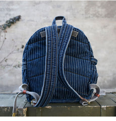 Blue Denim Backpack for Women Striped Jean Backpack Mens Striped Backpack - Feltify