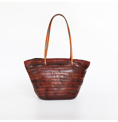 Womens Brown Leather Bucket Tote Purse Vintage Tote Shopper Shoulder Bag for Ladies