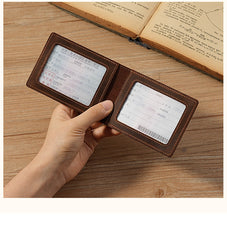 Slim Leather ID Window Wallet Mens Bifold Wallet ID Window Minimalist Wallet with ID Window - iwalletsmen