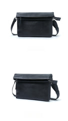 Small Black Leather Shoulder Bag Men Zipper Hardware
