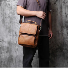 Cool Leather Brown Small Mens Messenger Bag Vintage Shoulder Bag  for Men - EverHandmade