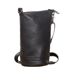 Full Grain Leather Sling Bag Black Leather Men's Sling Bag Barrel Sling Bag for Men - iwalletsmen