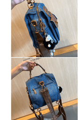 Convertible Denim Mini Backpack Bag Crossbody Bag Blue Convertible Denim Handbag Shoulder Bag - Feltify