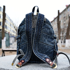 Blue Denim Backpack for Women Striped Jean Backpack Mens Striped Backpack - Feltify