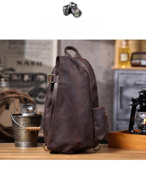Large leather sling bag - Crazy Horse leather texture close-up