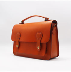 Womens Red Brown Leather Satchel Crossbody Bag Handmade School Handbag Shoulder Bag for Ladies