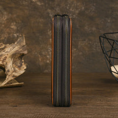 Leather Double Zip Around Wallet for Men 