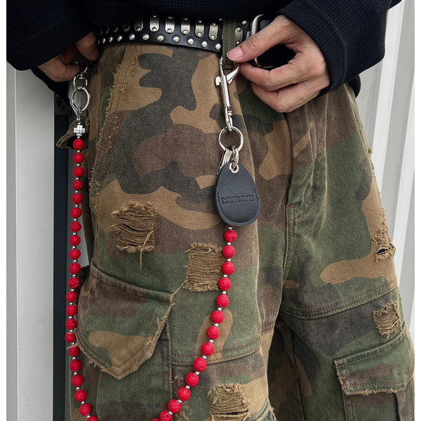 Red Beaded Wallet Chain Beaded Pants Chain - Back View