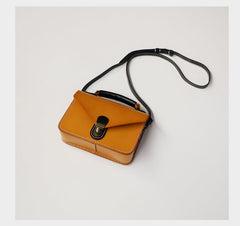 Handmade Womens Tan Leather Cube Satchel Purse Womens School Shoulder Bag for Ladies