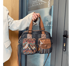 Black Gray Denim Crossbody Bags Embroidery Jean Bag Black Gray Denim HandBags Jean Shoulder Bag - Feltify