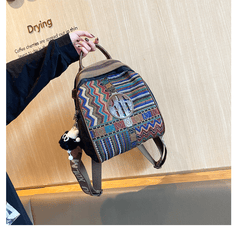 Black Gray Embroidery Canvas Boho Backpack Boho Crossbody Bag for Women - Feltify