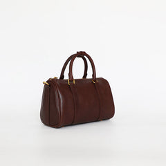 Womens Brown Leather Boston Handbag Vintage Boston Crossbody Bag Shoulder Bag for Ladies