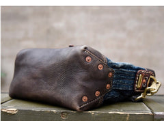 Small Blue Denim Mini Tote Bag Denim Leather Handbag Denim Mini Tote Crossbody Bag - Feltify