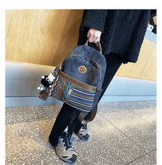Boho Style Backpack Womens Vintage Black Gray Embroidery Canvas Backpack Boho Backpack - Feltify
