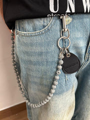 White Beaded Wallet Chain Womens White Lavastone Long Bead Wallet Chain with Keyring - iChainWallets