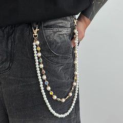 Pearl Wallet Chain Mens Double Wallet Chain Gem Wallet Chain - iChainWallets