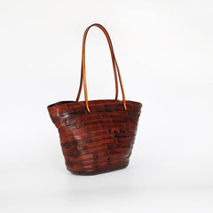 Womens Brown Leather Bucket Tote Purse Vintage Tote Shopper Shoulder Bag for Ladies